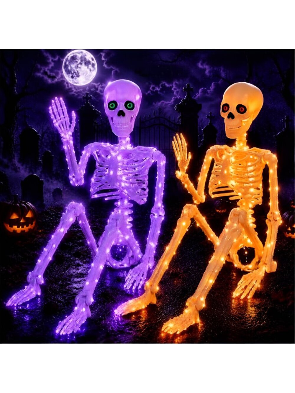 Purple & Orange Light Halloween Skeleton Decor (350lights & 6H auto‑Off)